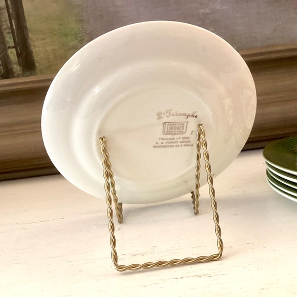 6 bread plates American Limoges L'Triomphe Trillium Forest Green Dinnerware 22K - Picture 7 of 10